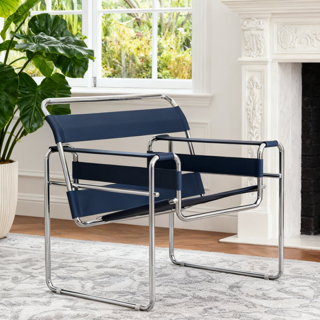 Danta Saddle Leather and Artificial Leather Accent Chair with Stainless Steel Frame